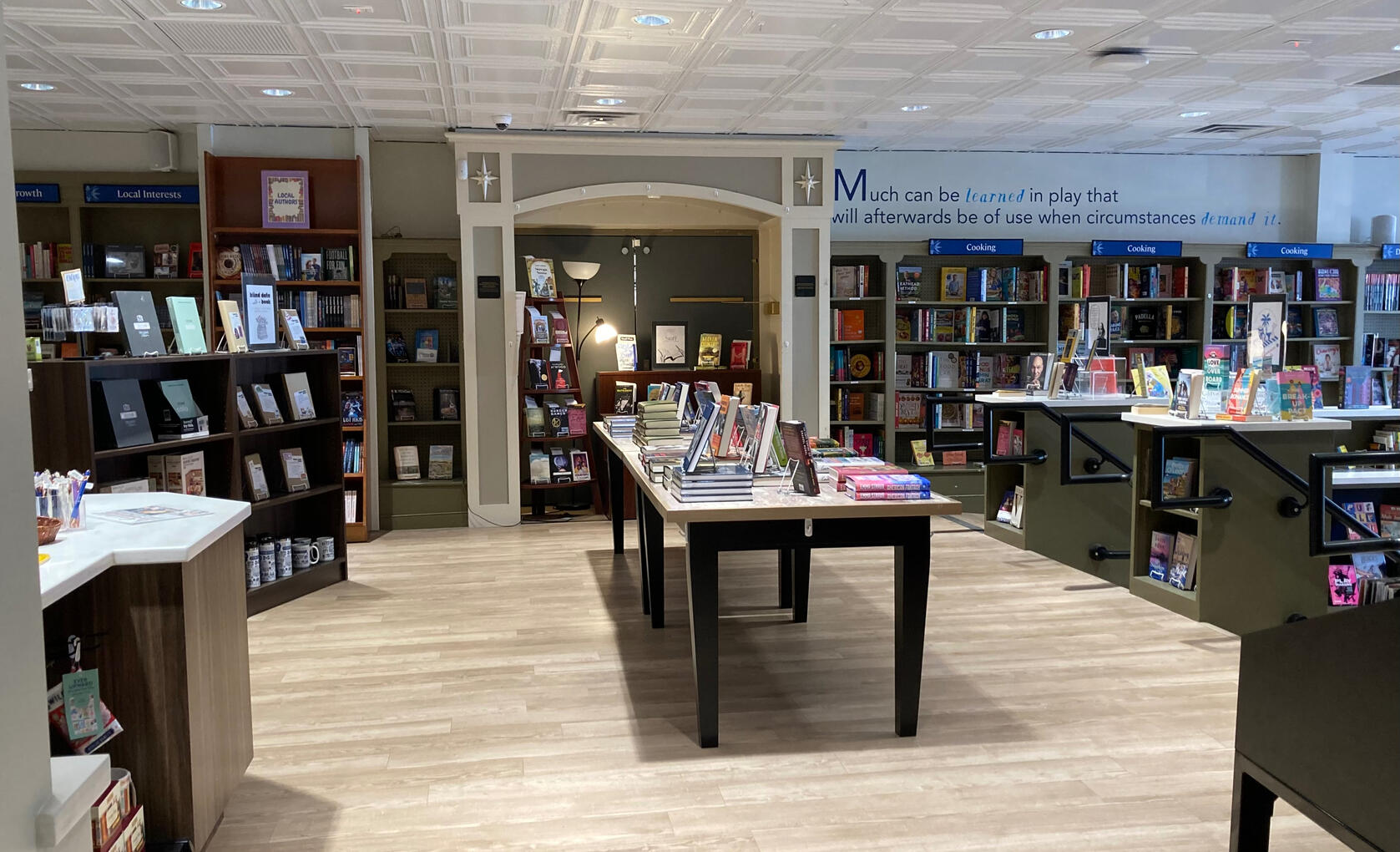Inside Table Display of Moravian Book Shop in Bethlehem, PA.